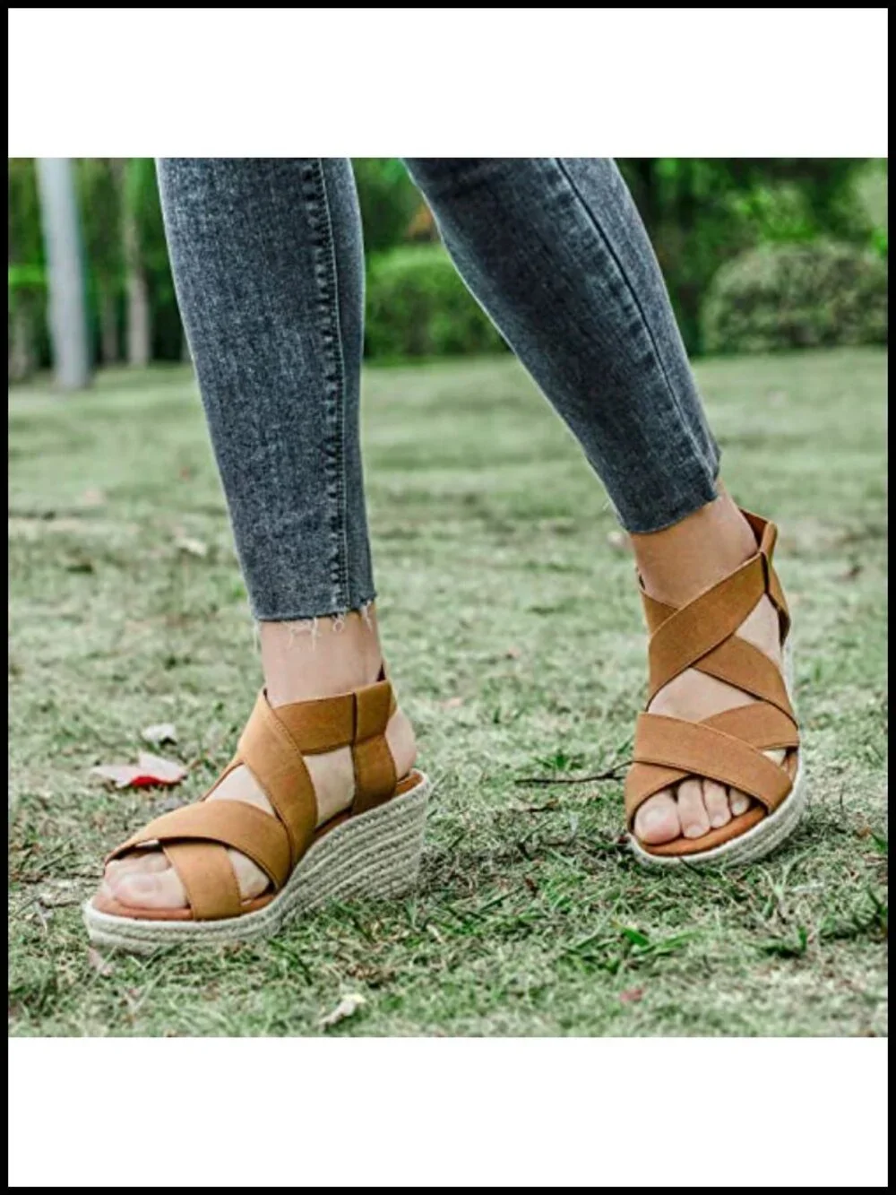 Extra Wide Platform Wedge Sandals with Memory Foam, Adjustable Ankle Strap